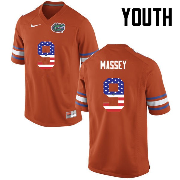 Florida Gators Youth #9 Dre Massey College Football Jersey USA Flag Fashion Orange